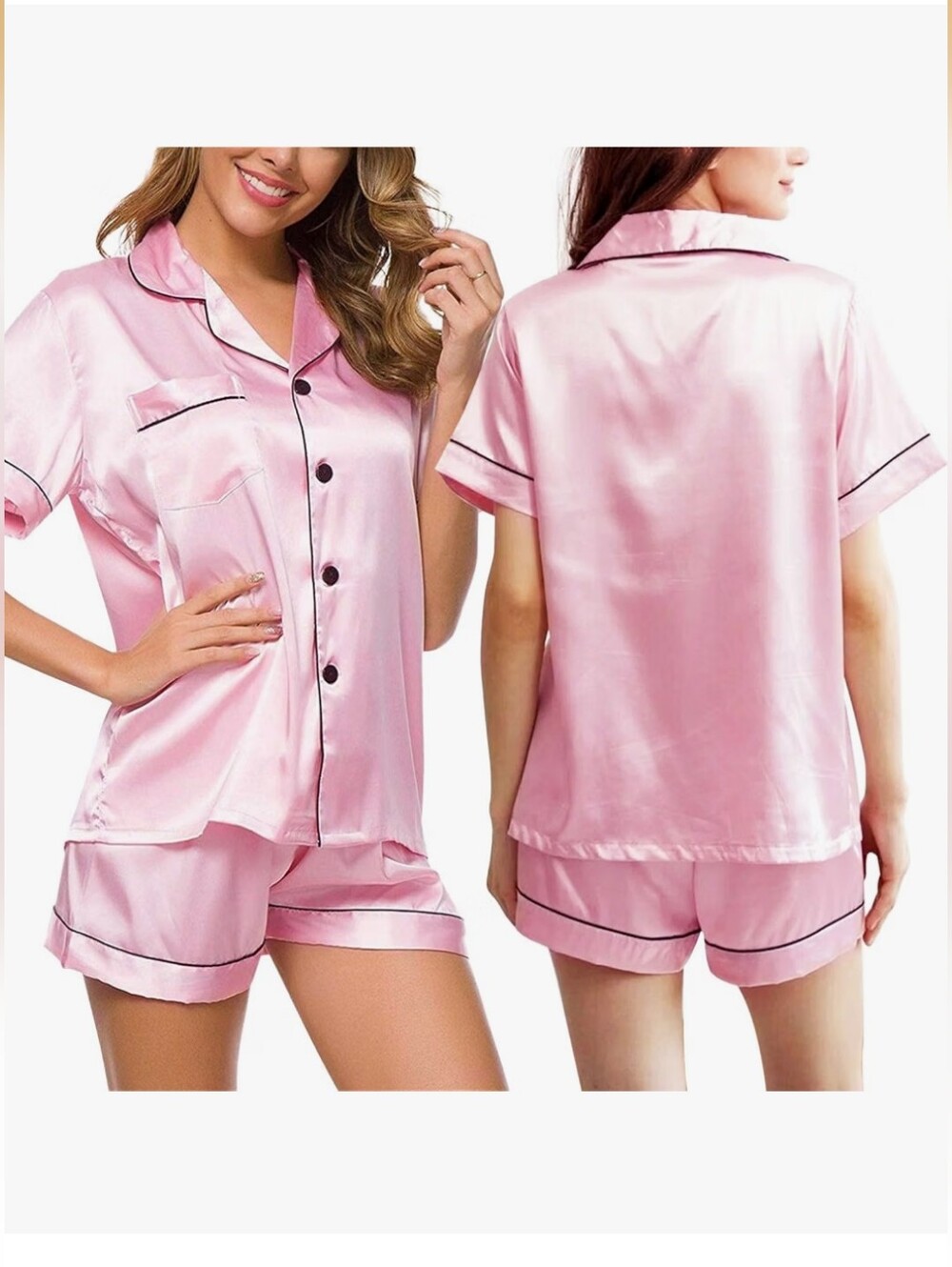 Silk Satin Pyjamas for Women Short Sleeve Button Down Bridesmaid Sleepwear Loung
